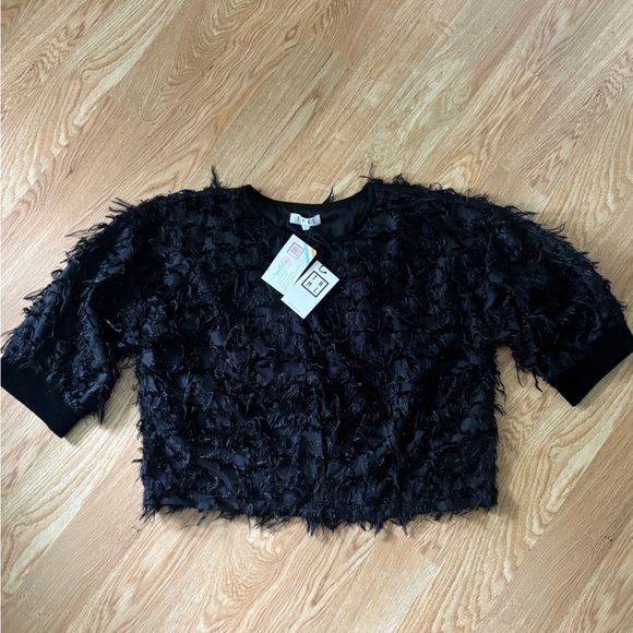 THML Tops - THML Black Textured Fringe Crop Top